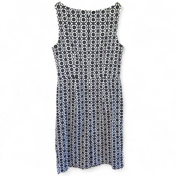 Nine West Blue & White Sleeveless Damask Floral Print Sheath Dress Size 10 - Picture 3 of 5